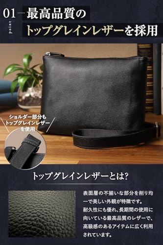 LEZOPHIS サコッシュ メンズ 本革 【高級トップグレインレザー／所ジョージの世田谷ベース掲載】 ショルダーバッグ 革 薄型 小さめ (ネイビー)