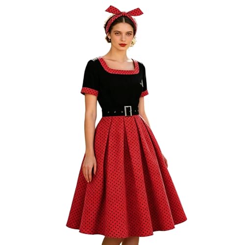 Robe vintage années 50 à pois chic pour cocktail et soirée plissée