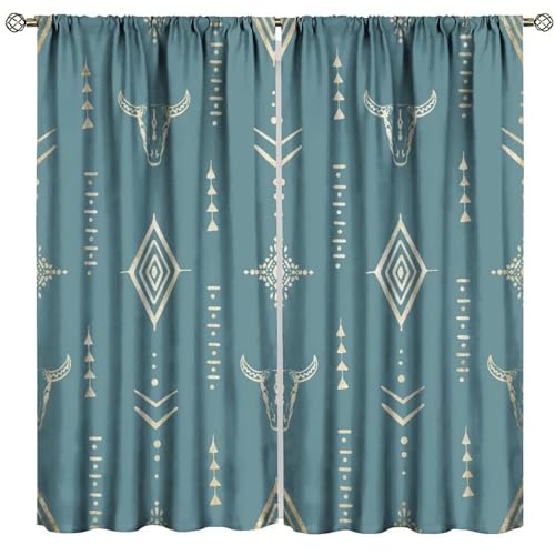 Nanacur Western Curtains, Aztec Boho Cow Skull Farmhouse Retro Southwestern
