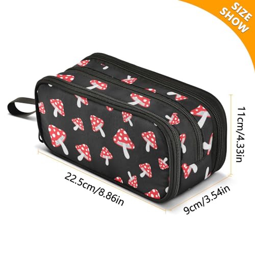 Image of Mushroom Cartoon Pencil Case Big Capacity Handheld 3 Compartments Pencil Pouch Portable Large Storage Canvas Pencil Bag for Boys Girls Adults Students