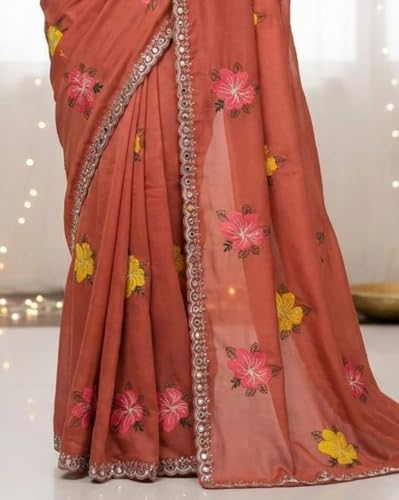Image of Star Georgette Saree with Sequin Embroidery Work and Embroidered Blouse (Star-104)