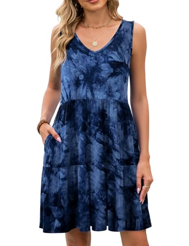 Image of JollieLovin Women Plus Size Summer Sundress Tank Sleeveless V Neck Beach Swing Dress Swimsuit Cover ups(L-5X)