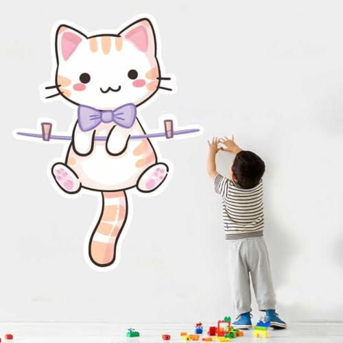 Image of Cute Sitting Cat Wall Sticker | Cartoon Kitten Self Adhesive Wall Decal for Ki-ds Room, Nursery, Bedroom & Playroom Decoration