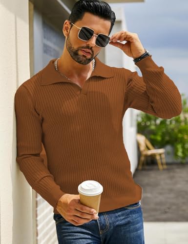 Image of DENIMHOLIC Men's Cotton Full Sleeve Collar Polo Sweater for Men, Rib Knitted Sweaters for Men Winter Sweater for Man
