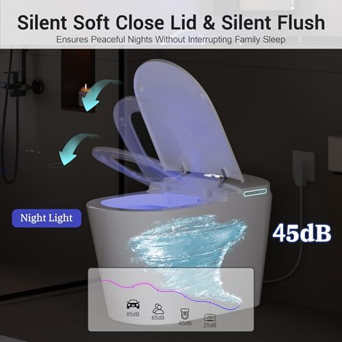 Inodoro Inteligente con Bidé Integrado, Inodoro Moderno Sin Tanque para Baño con Asiento Calefactable y Luz Nocturna, Inodoro de Una Pieza con Cierre Suave, Secador, Sensor de Pie, Tapa y Asiento Automáticos/Dual Auto Flush miniatura 6