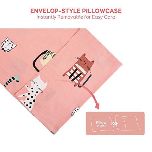 Sivio Twin Size Bed Sheets Pink Cat Theme 3-Piece Kids Bedding Set | Unisex, Super Soft Cozy Cotton, Durable, Moisture Wicking Bedding | 1 Flat & 1 Fitted Sheet, 1 Pillow Cases | 14" Deep #TOP4