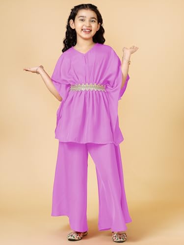 Image of A.T.U.N. (ALL THINGS UBER NICE) Girls Solid Kaftan with Flared Pant Set | Stylish Clothing Set