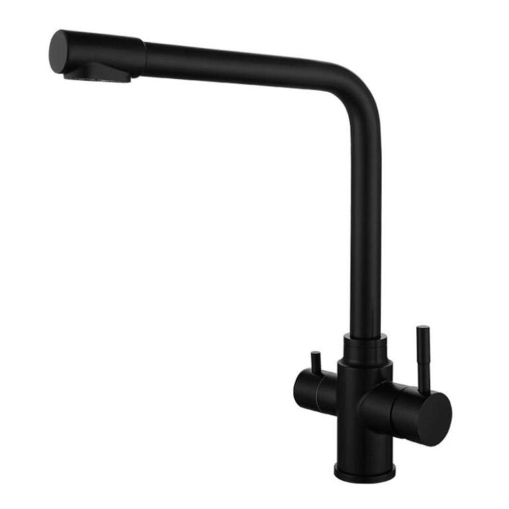 Robinet de cuisine 3 en 1 noir en acier inoxydable rotatif à 360°