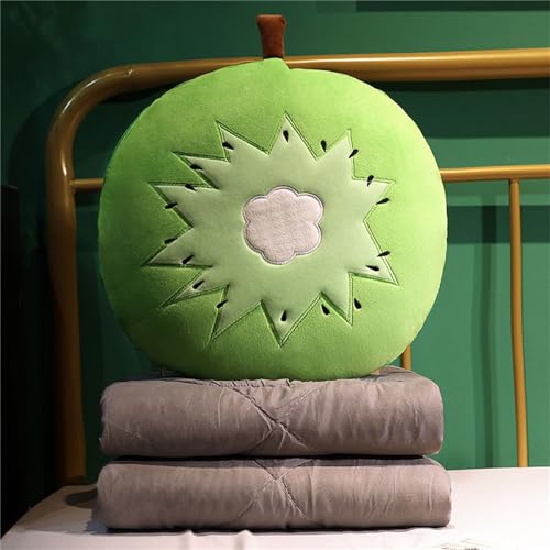 Hixingo Coperta e Cuscino 2 in 1, Morbido e Caldo Pieghevole Coperta da Viaggio e Cuscino Multiuso Portatile per Aereo, Casa, Auto, Pausa in Ufficio (35 * 35cm,Rotondo - Kiwi)
