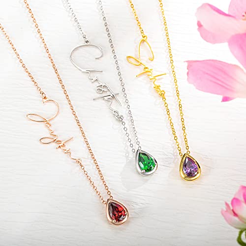 Custom Sideways Name Necklace with Birthstone Gift for Women Sterling Silver Personalized Name Pendant Necklace for Mom Grandma Mothers Day Nameplate Jewelry Gift for Her Women Christmas Birthday Gift2