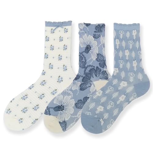 Image of Women's Crew Socks Cute Bear Cat Floral Soft Fancy Socks Gifts for Women