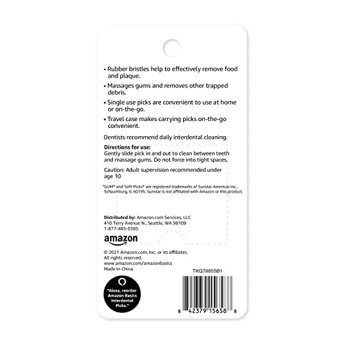 Amazon Basics Super Soft Interdental Picks for Plaque Remover and Teeth Cleaning, Easy to Use with Travel Case Included, 100 Count view 2