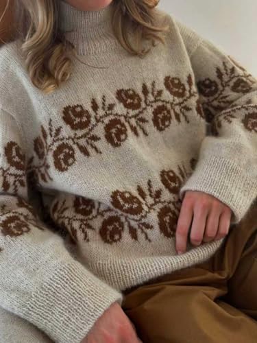 Image of ZAFUL Flower Crochet Turtleneck Sweater for Women Pullover Puff Long Sleeve Boho Knit Sweaters Trendy Knitwear Tops