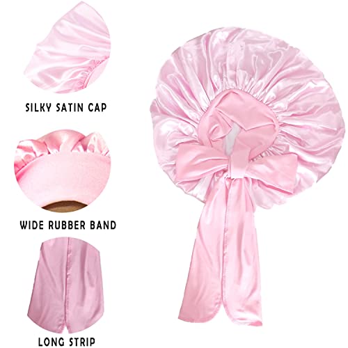 Extra Large Satin Bonnet,Silk Night Sleep Cap With Wide Elastic Soft Band,Hair Bonnet for Women Satin Braids,for Woman Girl Natural Hair,Curly Hair(Pink) - Image 2