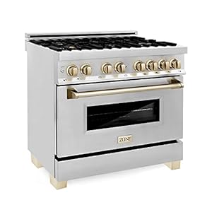 ZLINE Autograph Edition 36″ 4.6 cu. ft. Dual Fuel Range with Gas Stove and Electric Oven in Stainless Steel with Gold Accents (RAZ-36-G)