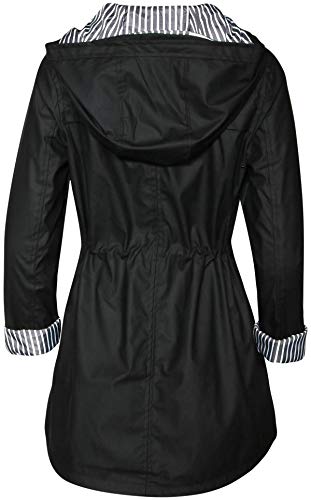 Urban Republic Women’s Lightweight Hooded Raincoat Jacket with Cinched Waist, Black, Size Medium