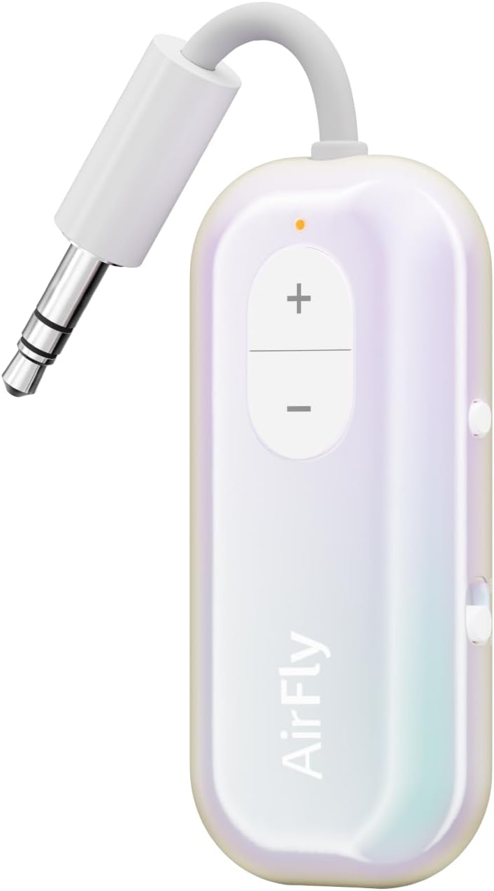 AirFly SE Iridescent Bluetooth Wireless Audio Transmitter Receiver for AirPods or Wireless Headphones - Use with Any 3.5mm Audio Jack for Airplane, Gym Equipment, TV, iPad/Tablet and Auto