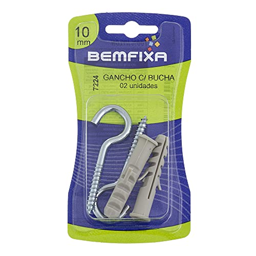 BemFixa 7224 Gancho 4,9 x 75 mm com Bucha de Naylon 10 mm, Pacote de 2, Prata