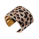 Leopard Cuff Bracelet Horse Hair Leather Wide Gold Open Bangle Bracelets Wide Cuff Leopard Snakeskin