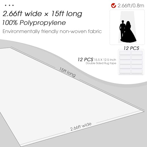 White Carpet Runner for Party,140GSM 2.6FTx15FT Carpet Party Decorations,White Runway Rug for Prom Felt Non-Woven Fabric,Runner for Wedding Ceremony