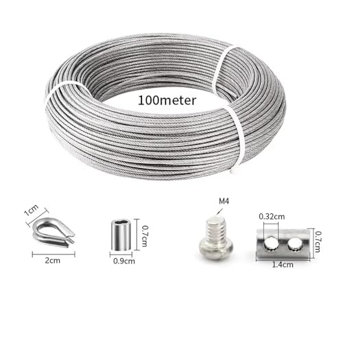 Miniatura 4 de Newfun 100m Cable Acero, Cable Acero 3mm, Cable De Acero Inoxidable Con Manguito De Engarce Y Guardacabos Para Tensar Vallas, Cables De Suspensión De Lámparas De Exterior, Cables Para Cortinas
