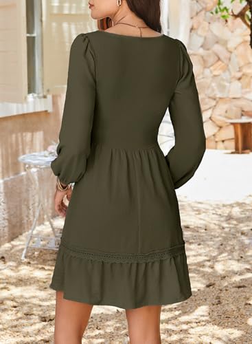 Dokotoo Dresses for Women 2025 Square Neck Long Sleeve Smocked Dress Flowy Tiered Ruffle Lace Beach Dress2