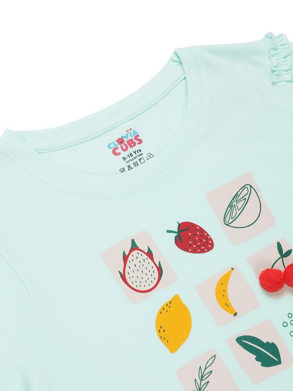 Image of Clovia Tweens Cotton Printed Top & Shorts Set - Blue
