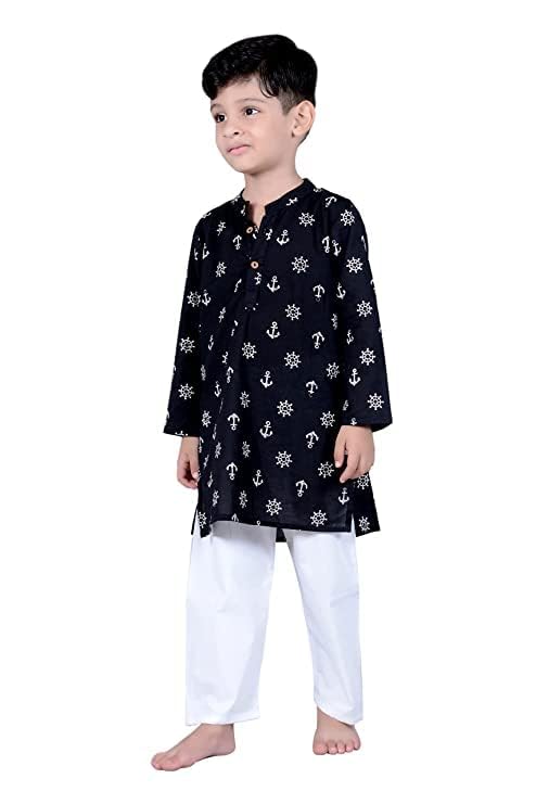 Image of Baby Boys Ethnic Wear | Handloom Cotton Kurta Pajama Set for Festivals | Comfortable & Stylish Traditional Kids Kurta Pyjama Set