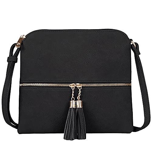 Image of SG SUGU Lightweight Medium Crossbody Bag Shoulder Bag with Tassel and Zipper Pocket