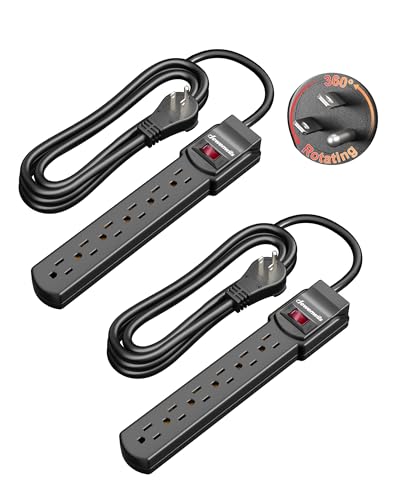 DEWENWILS Extensión eléctrica 6 tomas 1.83 m Negro, enchufe plano giratorio 360°