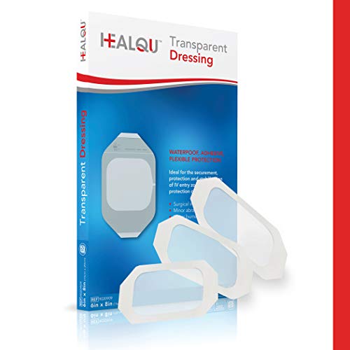 Transparent Dressing Waterproof Flexible Protection Ideal for Protection of IV Entry Sites and Stage one Wounds Breathable Environment for The Wound or IV site by Healque (6x8) Box of 25