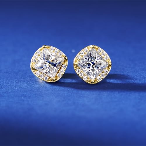 New Princess Cut Moissanite Stud Earrings for Men & Women, 18K White Gold Plated Sterling Silver, D Color VVS1 Lab-Created Moissanite, Brilliant Hypoallergenic Jewelry Gift3