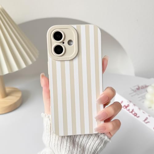 NITITOP Compatible with iPhone 16 Case Cute Stylish Line Stripe Pattern Design for Women Girls Soft TPU Shockproof Full Camera Protective Phone Cover - White by NITITOP - Image 4