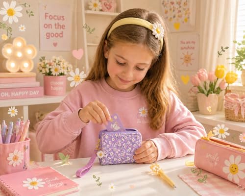 Image of AACKS Flower Wallets with Strap Little Girls Flower Coin Pouch Small Cute Wallet for Teen Girls with Coin Pocket Cherry Fruit Wallet