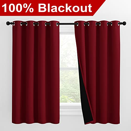 Image of NICETOWN Kitchen Full Blackout Curtain Panels, Super Thick and Soft Insulated Window Covers, 100% Blackout Draperies with Black Backing for Cafe Window (Burgundy Red, Set of 2 PCs, 55 by 57-inch)