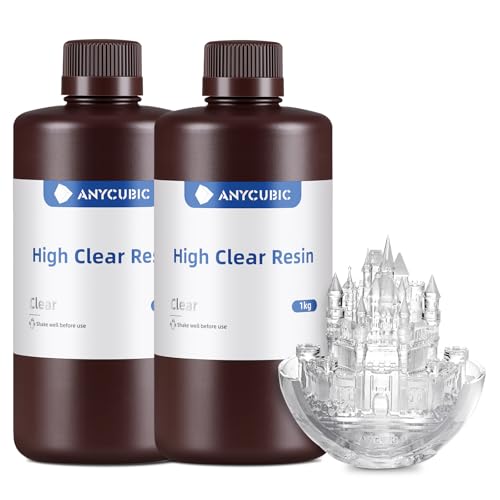 ANYCUBIC Hochtransparentes 3D Drucker Resin, UV 405nm Standard Rapid Photopolymer Resin, Vergilbung Widerstehen, Lang anhaltende Klarheit für den LCD/DLP 3D Printer (High Clear,2000g)