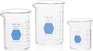 Kimble 14000B-600 Glass Low Form Griffin Beaker with Double Capacity Scale, 50-500mL Graduation Interval, 600mL Capacity, 50mL Graduation, Blue (Case of 6)