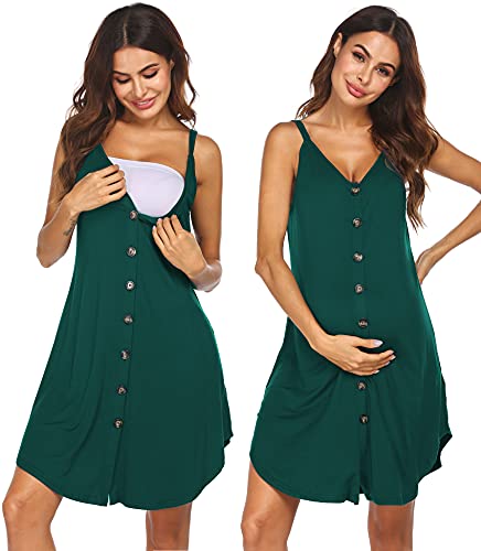 Image of Ekouaer Women 3 in 1 Labor and Delivery/Maternity/Nursing Nightgown Button Down Sleeveless Pregnancy Dress for Breastfeeding