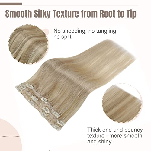 Fshine Human Hair Extension Clip in Bionde Dark Ash Blonde Highlighted Golden Blonde Clip in Hair Extensions Real Human Hair Blonde Clip in Hair Extensions Real Human Hair 50g 12 Inch 3Pcs - Image 3