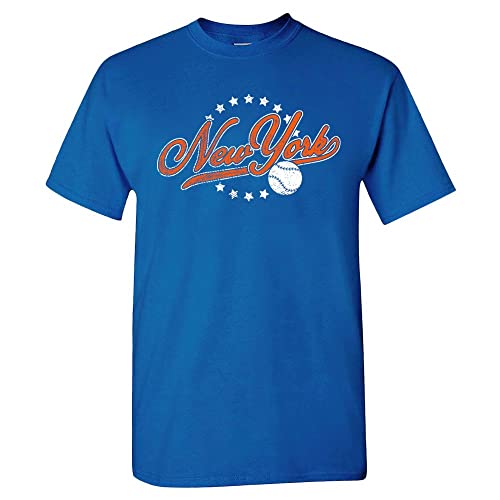 New York Baseball Vintage Mens Fan T-Shirt (Royal Shirt M)