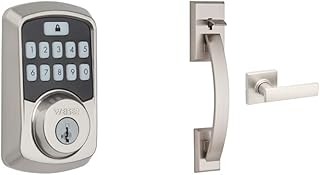 Weiser Aura Bluetooth Smart Lock with Light Up Keypad and SmartKey, Electronic Deadbolt, Satin Nickel (9GED18500-001) & Tavaris and Breton Entry Handleset, No Deadbolt, Satin Nickel 9GLA77710-009