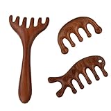 Set de 3 Peine de Madera para Masaje del Cuero Cabelludo, Comb Gua Sha para Masajeador, Peina de Dientes Anchos de Sándalo para Ojos Rostro Cuello y Espalda para Antiestrés Meridiano Relajación
