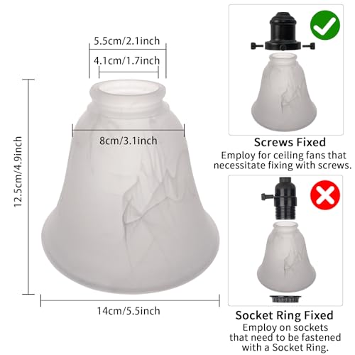 Image of HonoDing Ceiling Light Replacement Lamp Shade Set of 4, White Cloud Flat Hanging Bell Frosted Glass Lampshade Replacement Glass Lamp Shade for Ceiling Fan Light Kit (White Alabaster)
