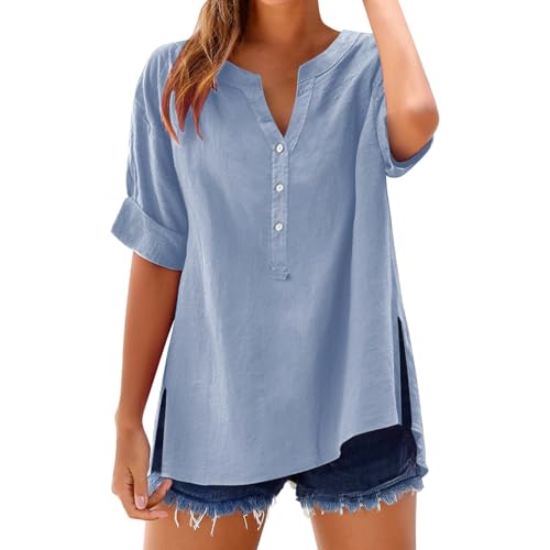 Linen Tops for Women Summer Work Shirts Trendy Button Down Plus S...