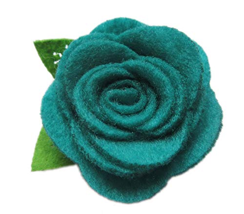 Image of YYCRAFT 20 Pcs 2 inch Felt Rosette with Leaf,Felt Rose Flowers Applique for DIY Headband Hair Accessory Craft(Teal)