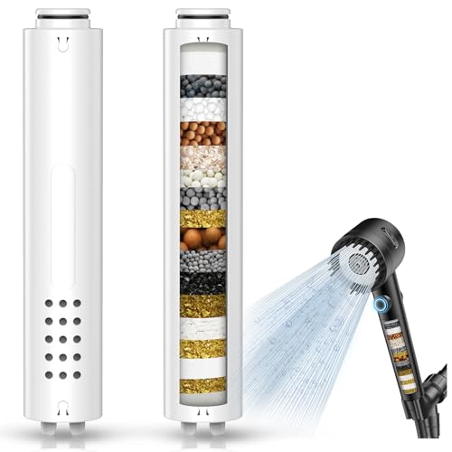 Shower Filter for Handheld Shower Head, 2 Pack Replacement Filters for Hard Water Remove Chlorine and Harmful Substances,Water Softener Filter Beads - Reduces Dry Itchy Skin