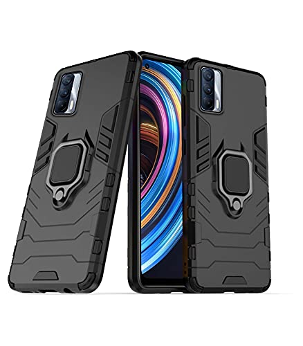 Image of Pikkme D5 Tough Armor Bumper Back Cover Case for Realme X7 |Ring Holder & Kickstand in-Built (Black)