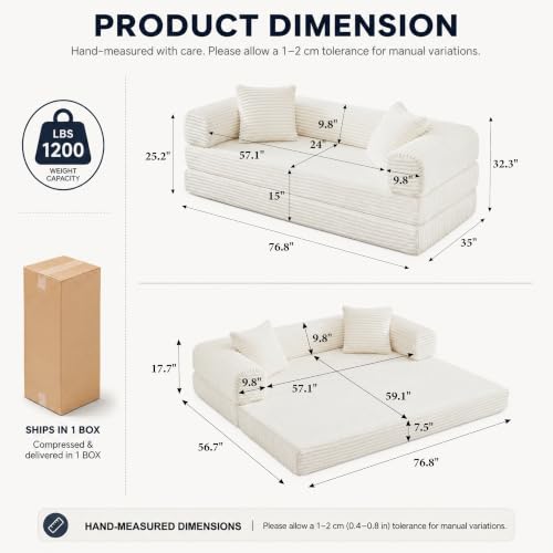 Image of AUGOP Futon Sofa Bed Boneless Couch for Living Room,Pull Out Couch with Sleeper Sofa,Day Bed Couch with Storage Pocket,Removable Corduroy with 2 Pillow