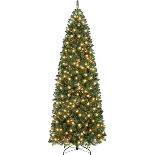 GarveeHome 7.5 ft Pencil Christmas Tree,Artificial Pre-Lit Christmas Tree,Realistic Xmas Tree Artificial Holiday Decoration for Indoor and Outdoor Use