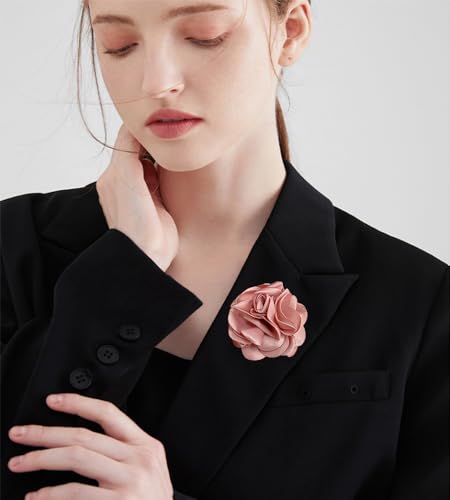 Image of Dainty Silk Rose Flower Brooch Lapel Pins for Women Men Handmade Fabric Flower Brooches Pin Classic for Wedding Party Dance Banquet Dress Suit Clothes Accessories Jewelry Gifts 60mm